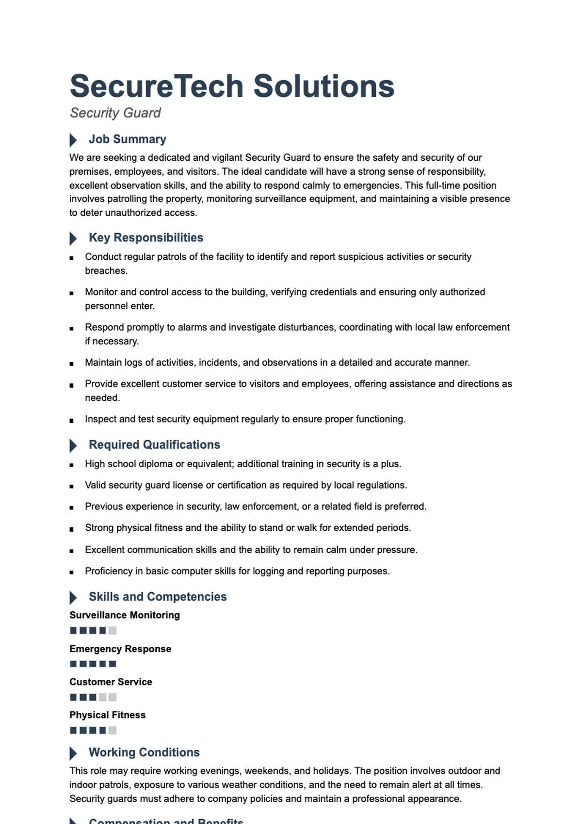 Professional security guard resume with skills bar ratings and experience highlights_variant_2